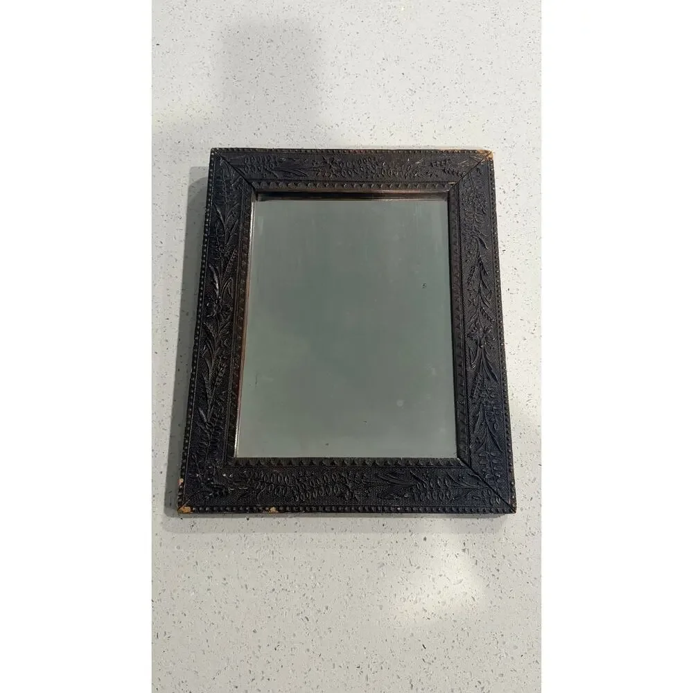 Antique Hanging Black Wall Mirror Tarnished and Worn Patina
